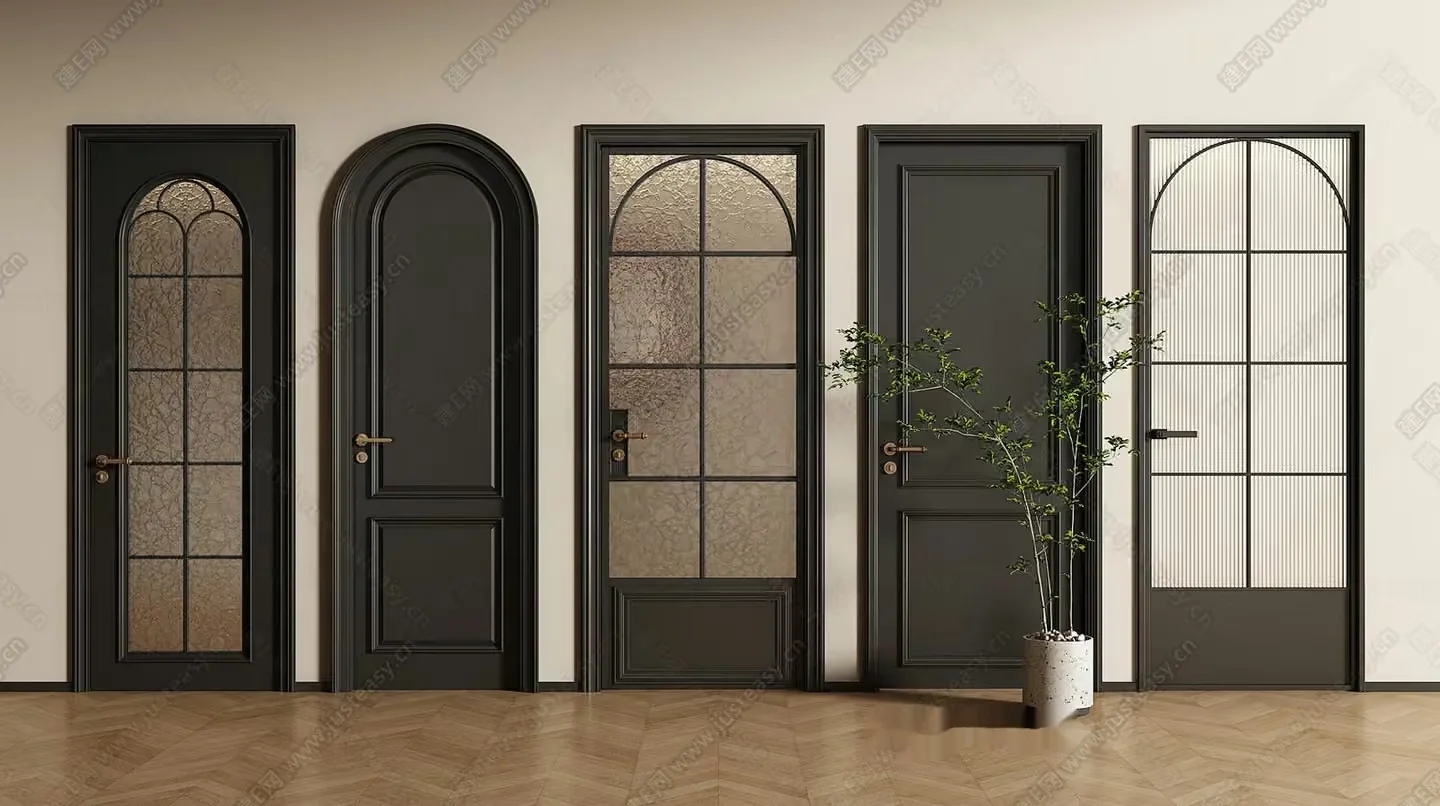 Five Doors. The Doors Are Black 3D Model – 5095 – VRAY Render