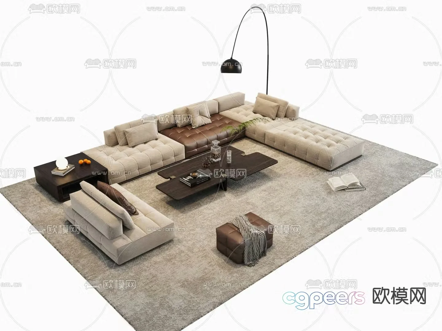 Sofa coffee table combination corner sofa 3d model
