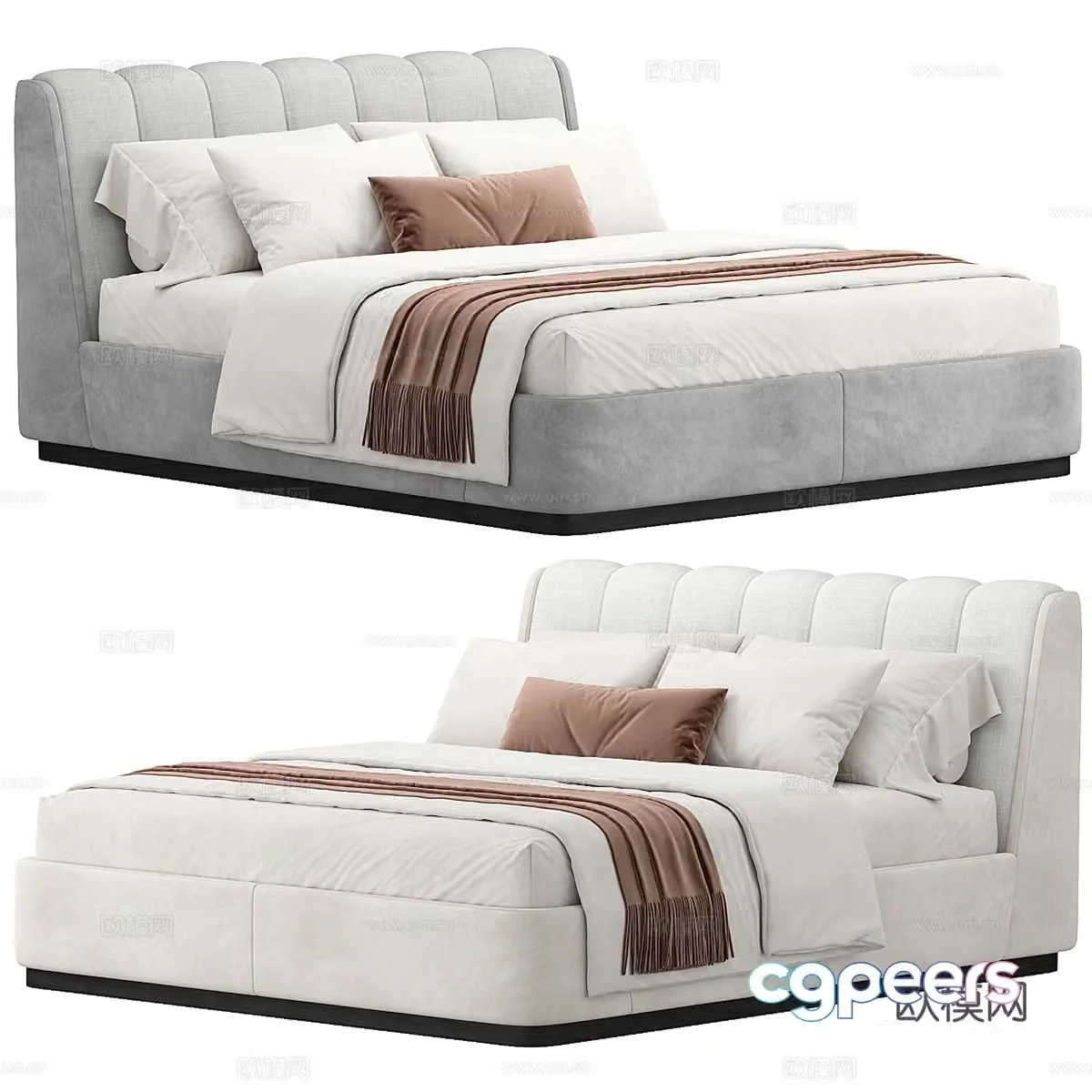 Modern Angelika fabric double bed 3d model