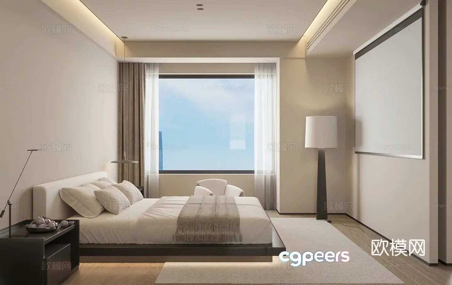 Modern minimalist home bedroom 3d model