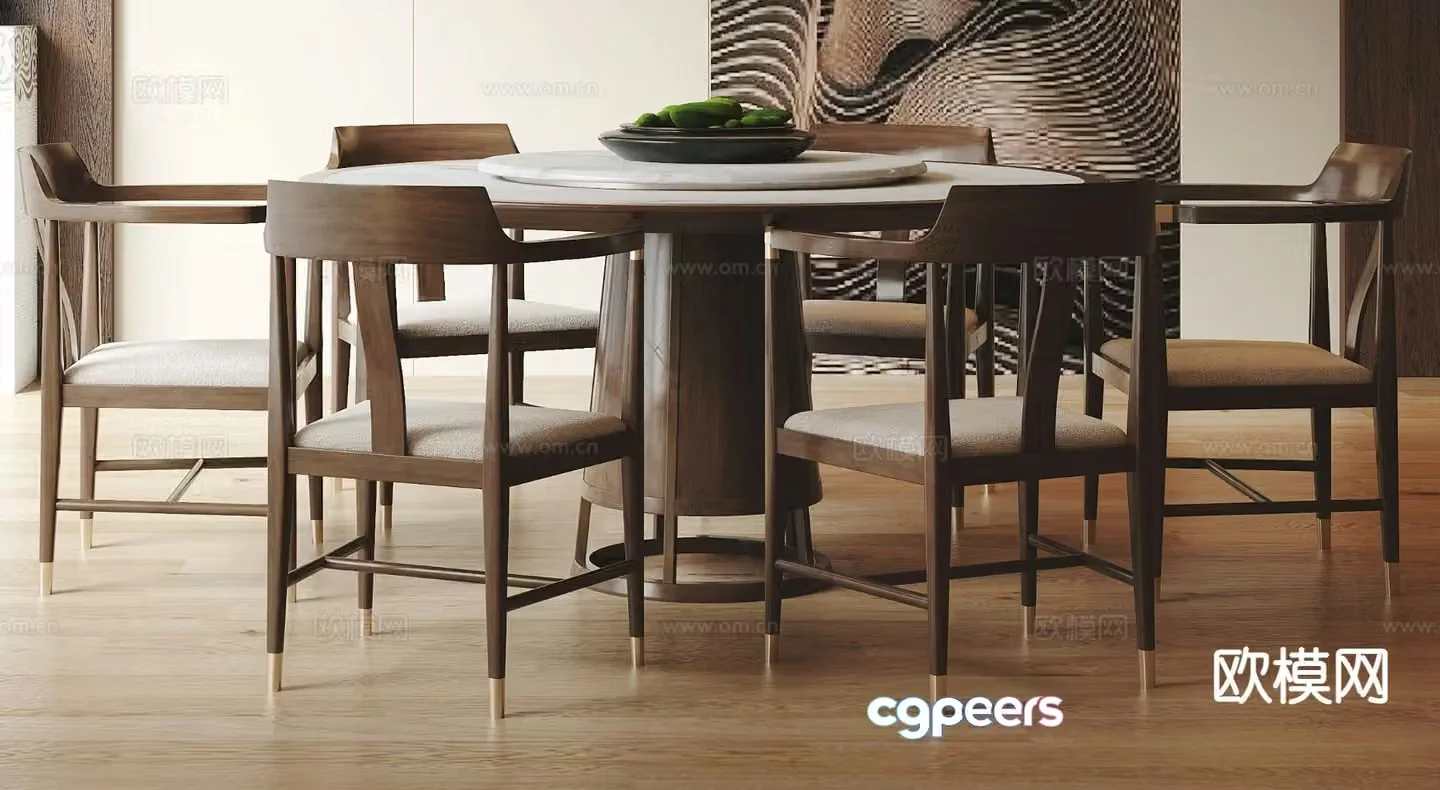 New Chinese dining table and chairs 3d model