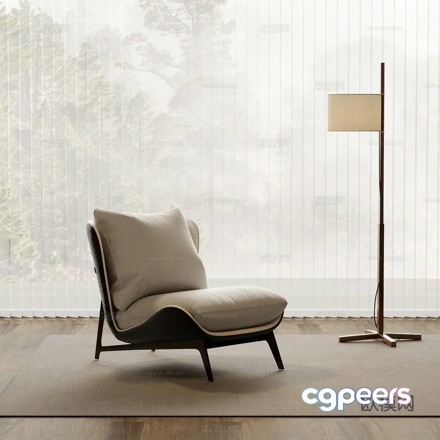 Recliner medieval style leisure chair floor lamp 3d model