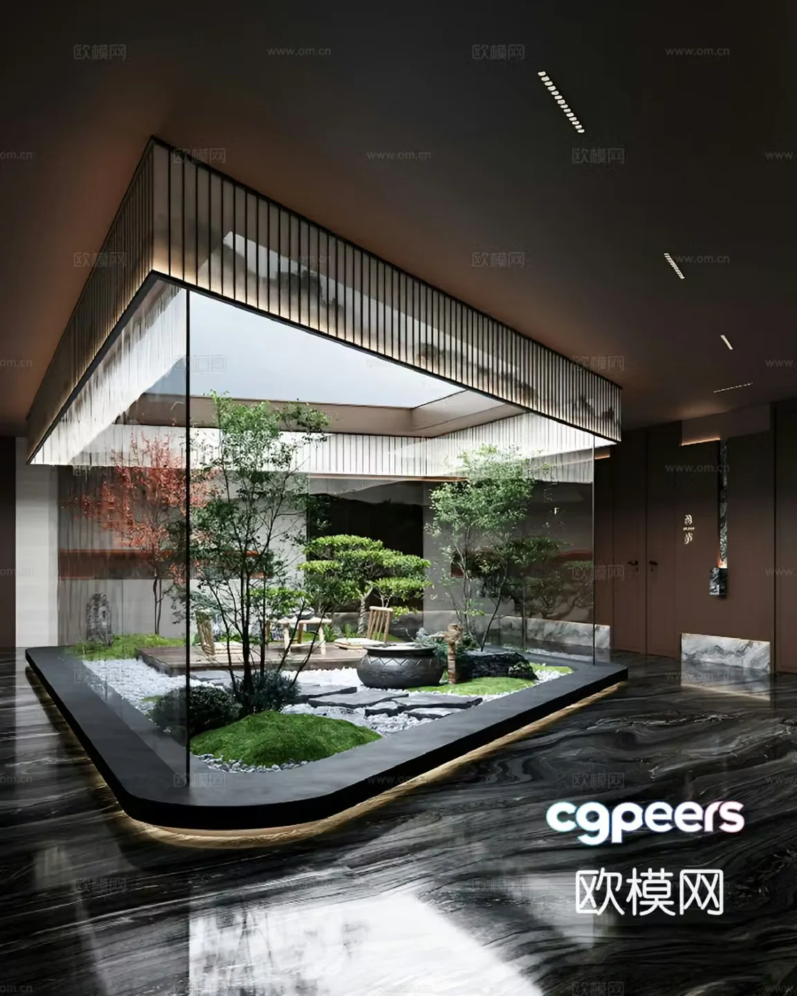 New Chinese-style Chinese-style commercial landscape Atrium landscape Indoor landscape Small flat 3D model