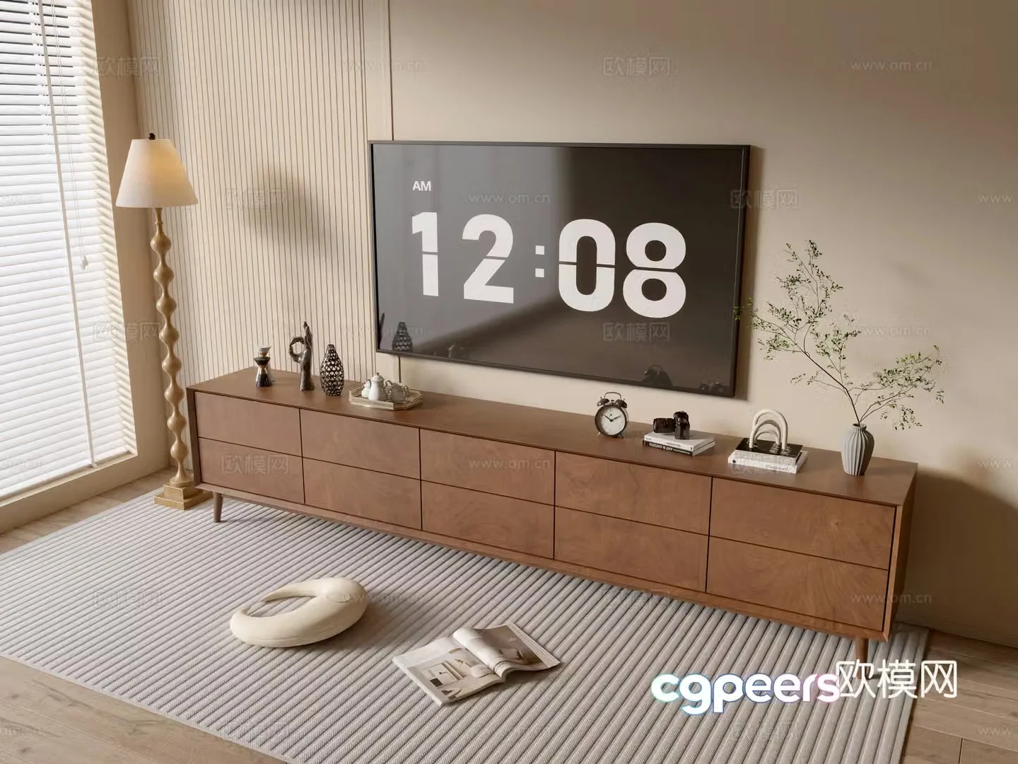 Log style wood grain cabinet TV cabinet 3D model