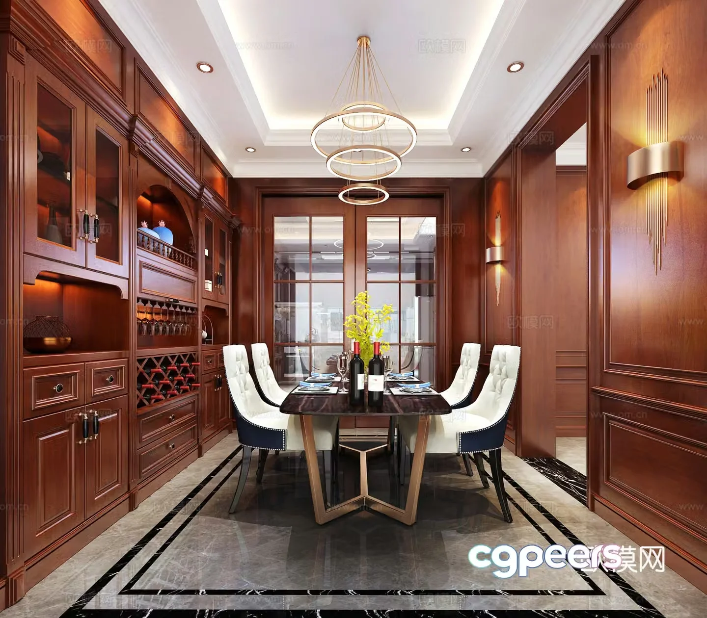 European restaurant dining table chandelier wall lamp 3d model