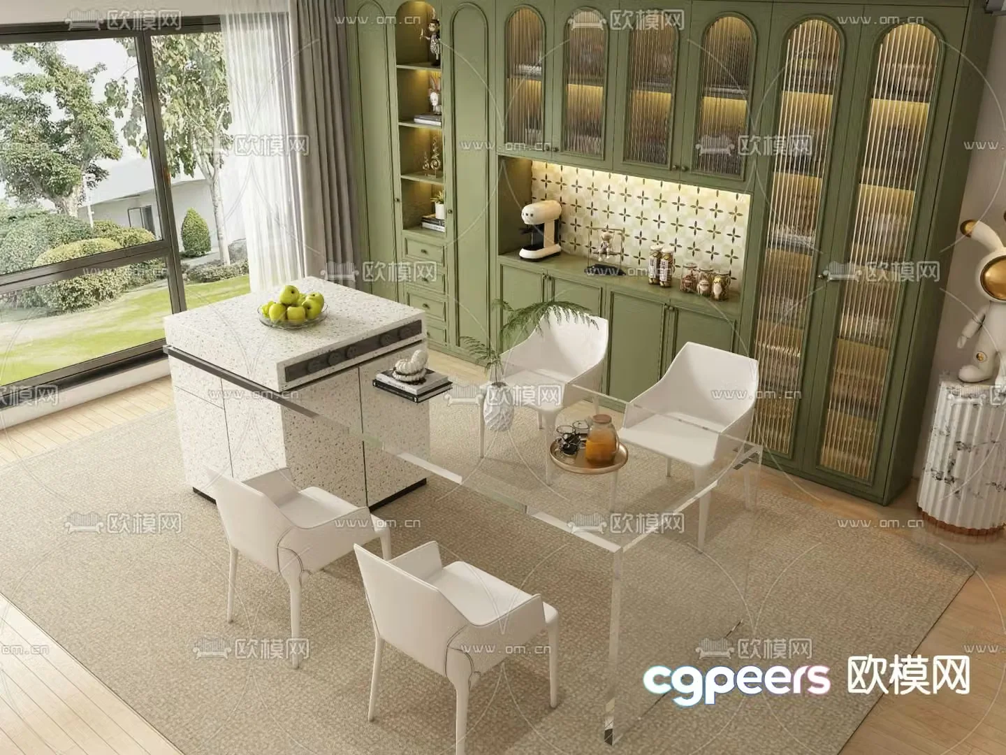 Island dining table and chair 3d model