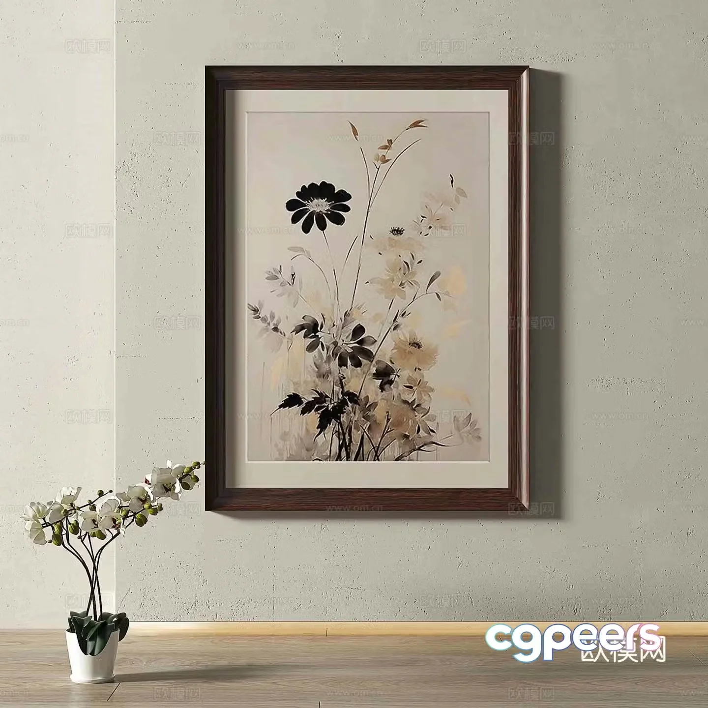 Modern flower hanging painting decorative painting 3d model