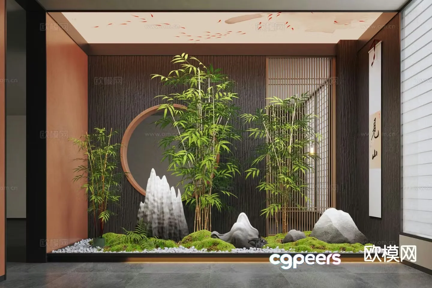 New Chinese style landscaping moss landscape landscape sketch indoor landscaping 3D model