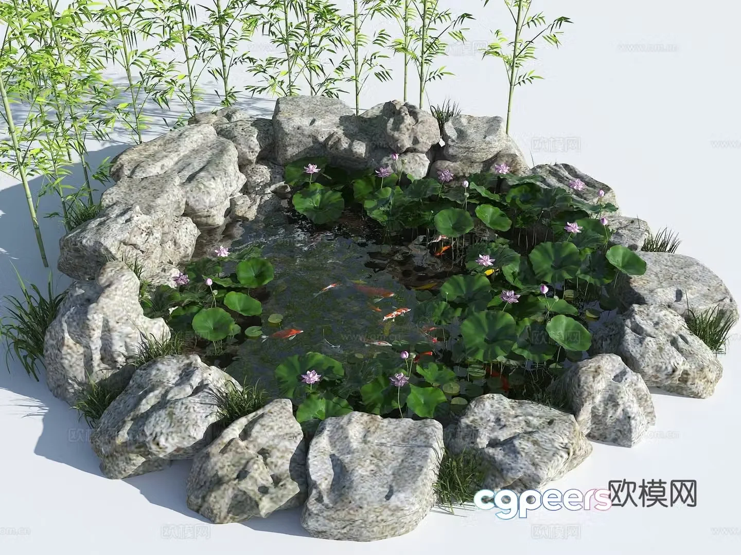 Modern ecological fish pond pool lotus pond ornamental koi pond rockery stacked waterfall waterfall 3D model