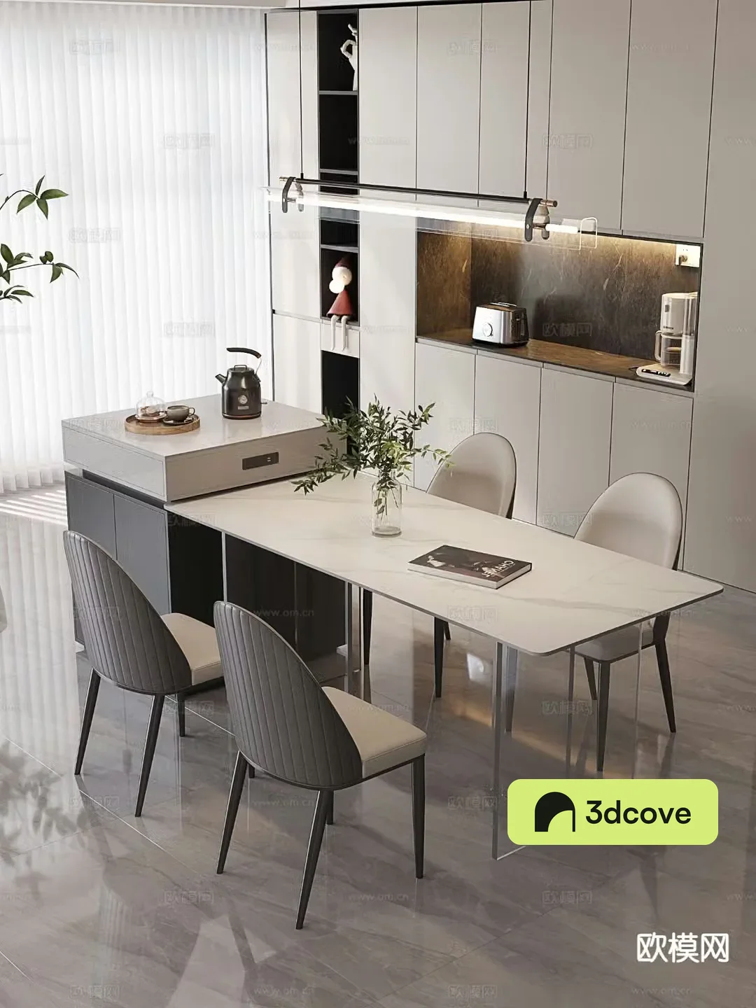 Modern slate island dining table and chairs
