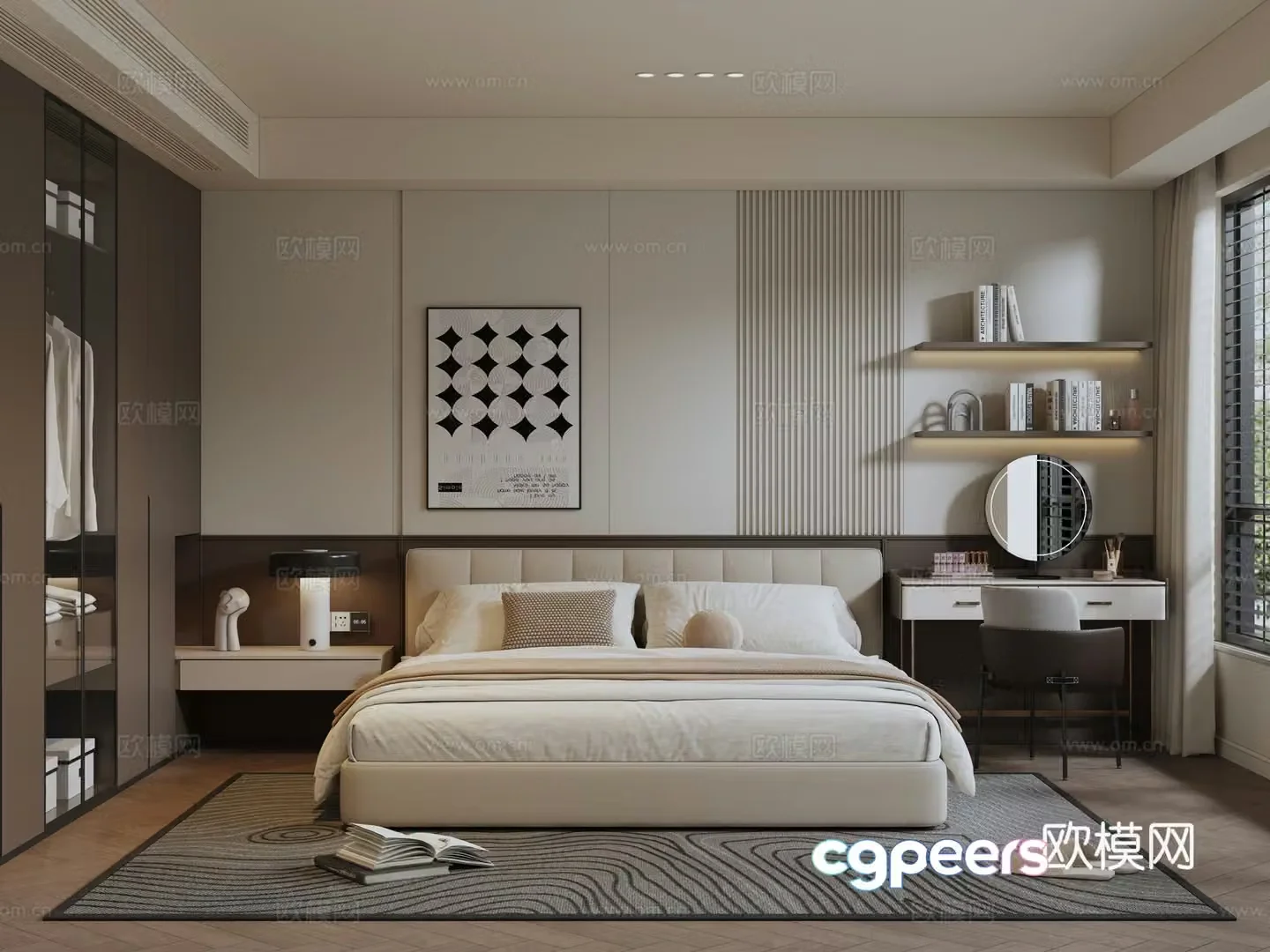 3D model of sci-civil cream style home bedroom