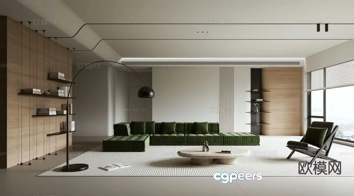 3D model of log style living room