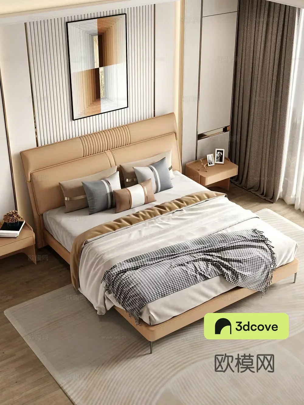 Bedroom and home double bed nightstand minimalist bed decoration hanging painting