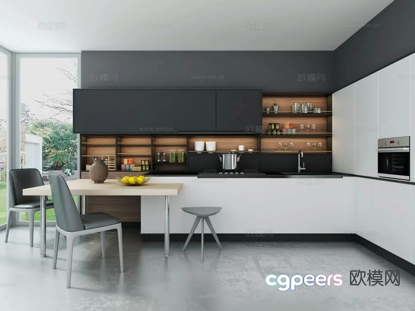 Modern open kitchen 3d model