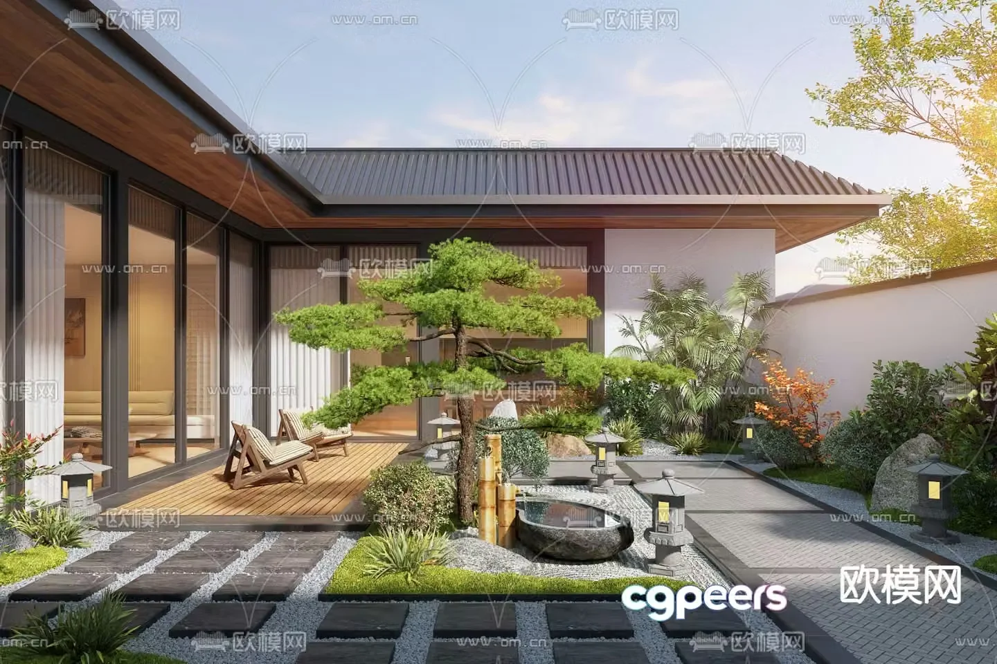 New Chinese style courtyard landscape 3d model