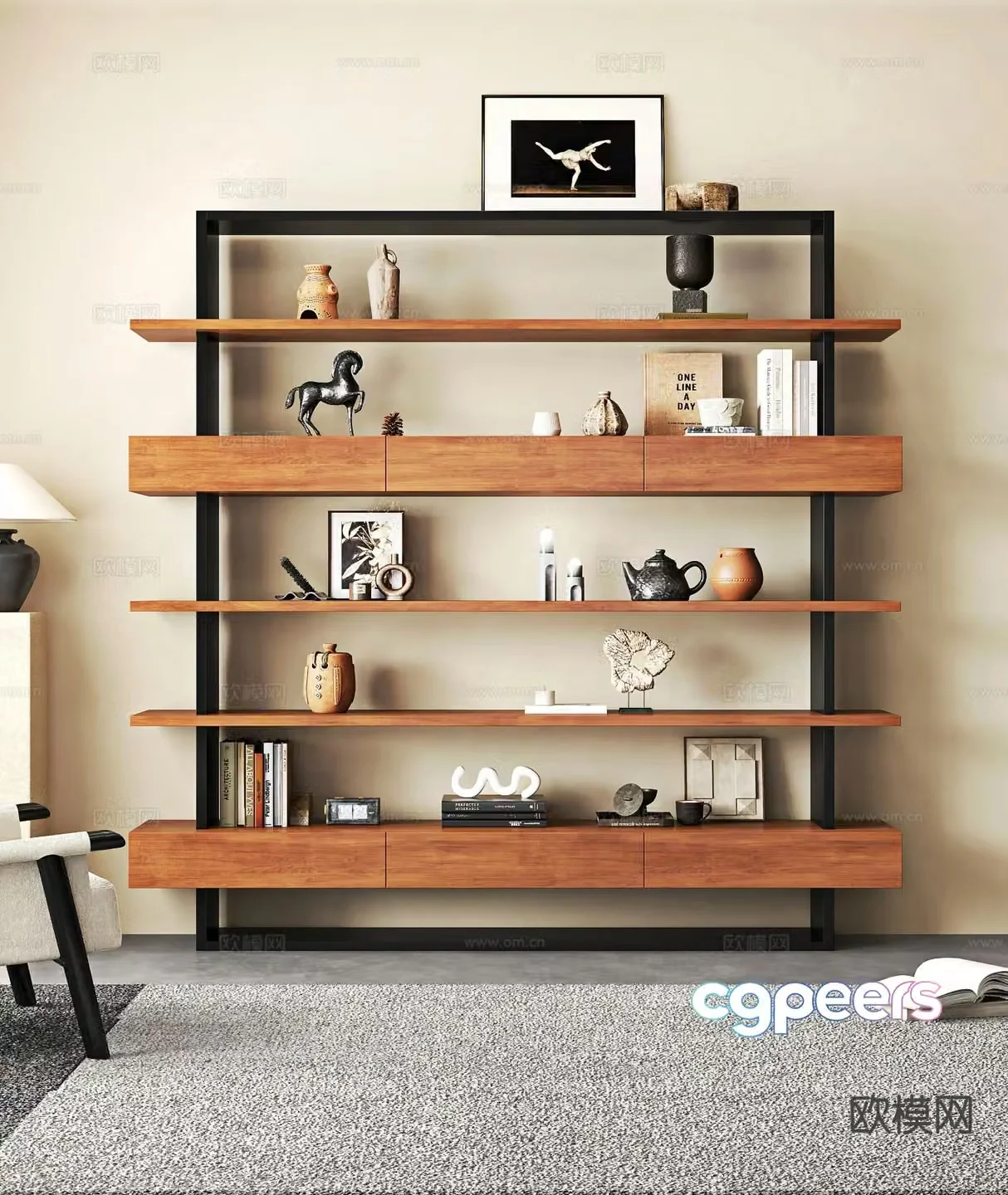 Medieval style bookshelf display rack 3d model