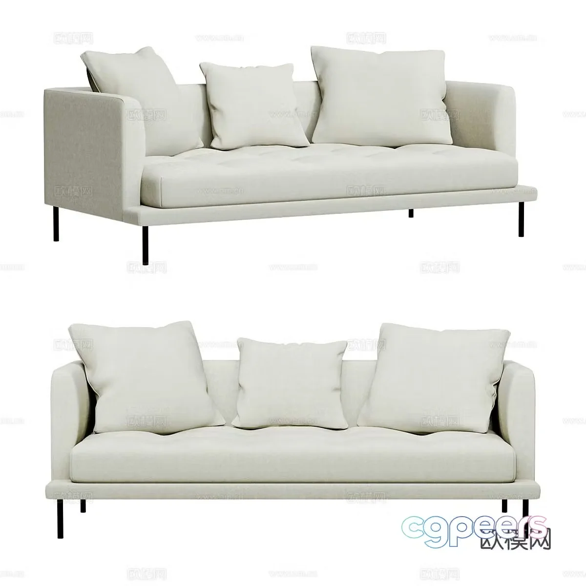 Modern three-person sofa living room sofa pillow 3D model