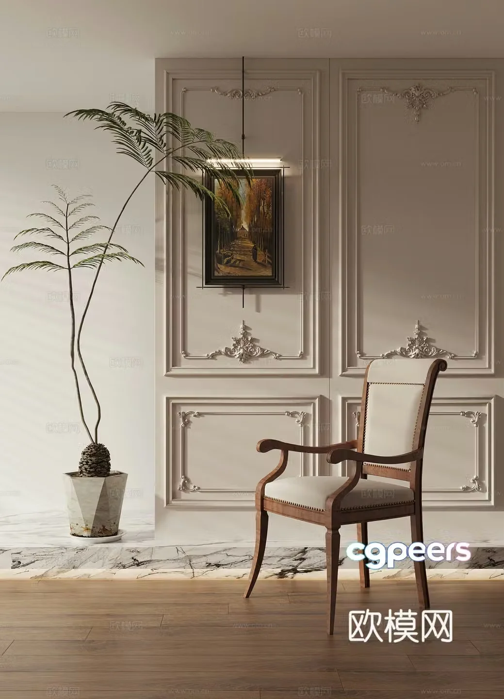 French single chair dining chair chair 3D model
