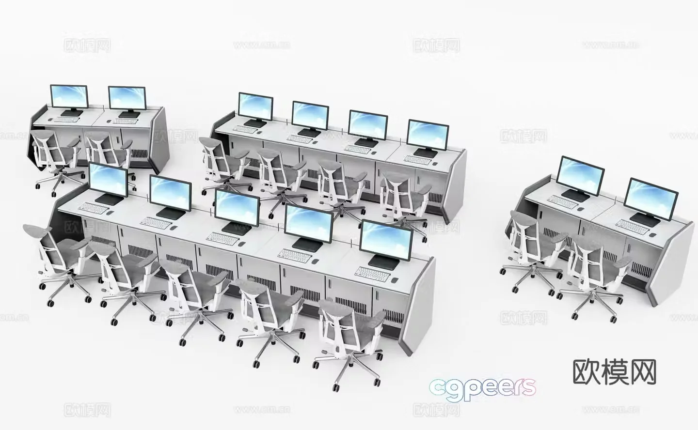 Modern monitoring station computer table and chair conference table 3d model