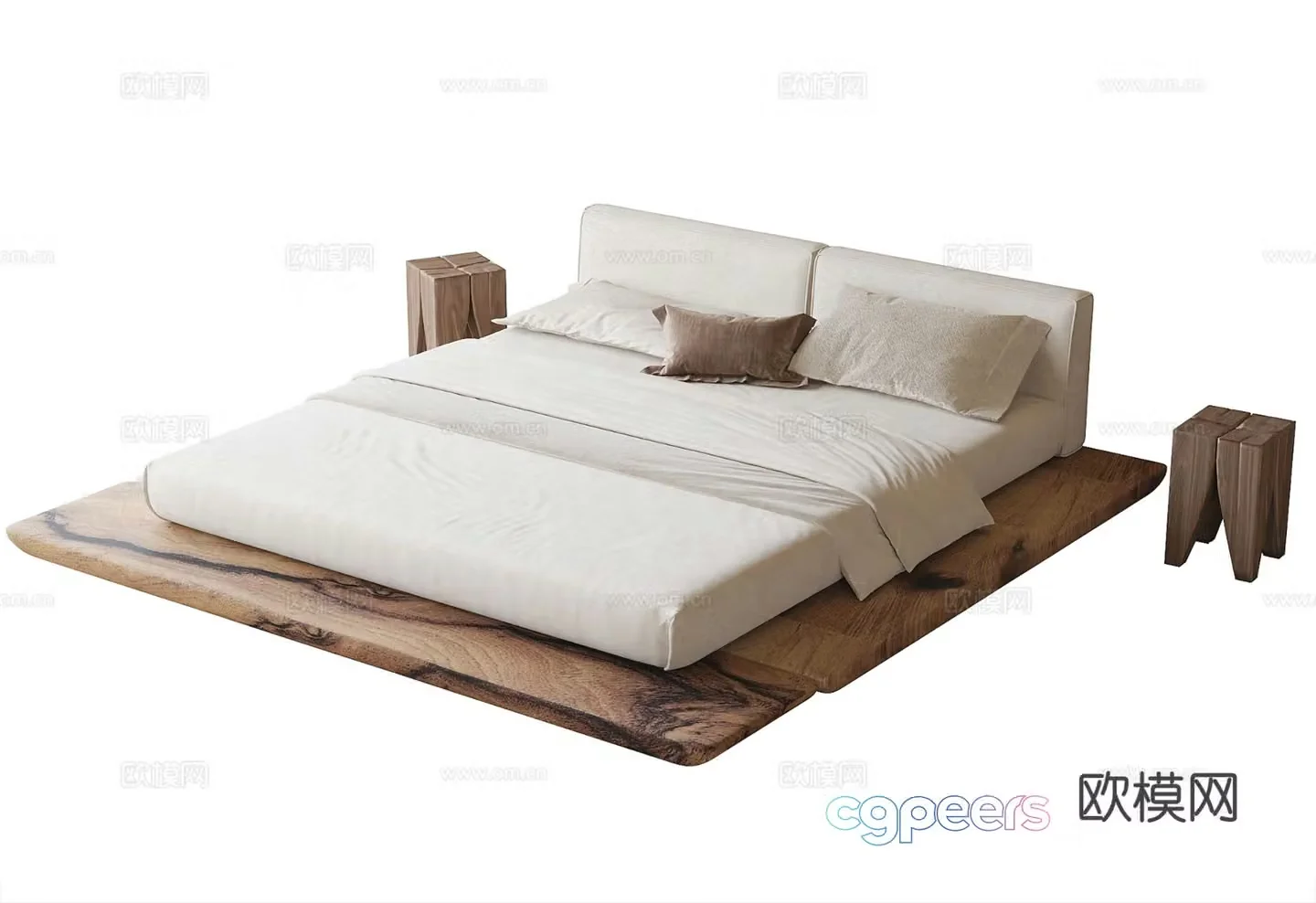 Wabi-sabi double bed suspended bed 3d model