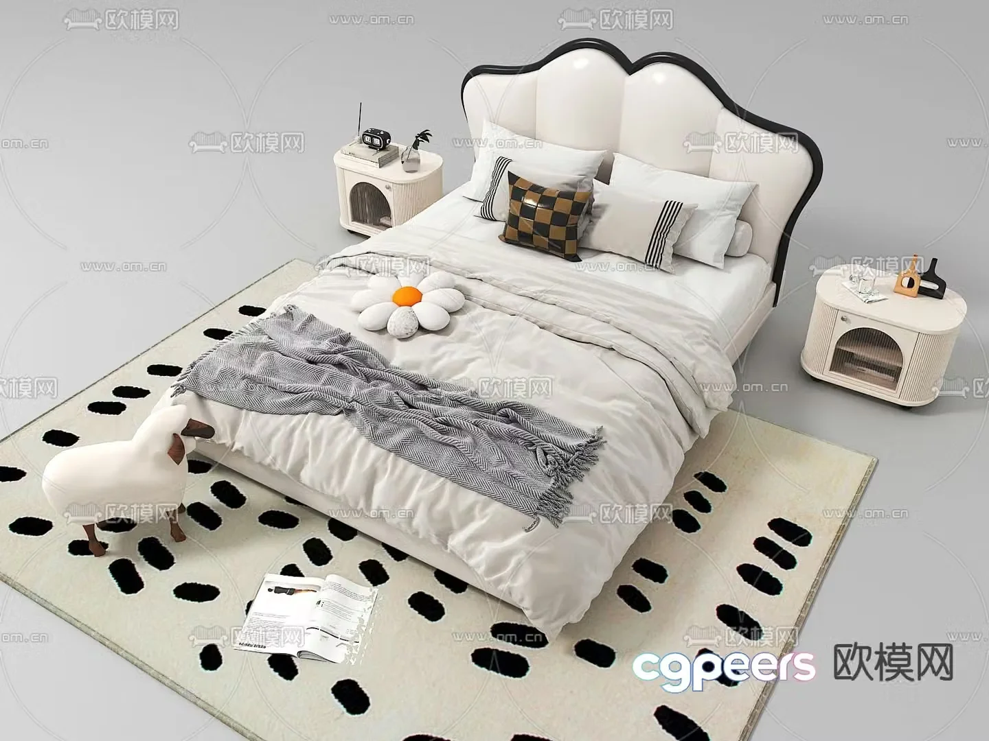 French double bed 3d model