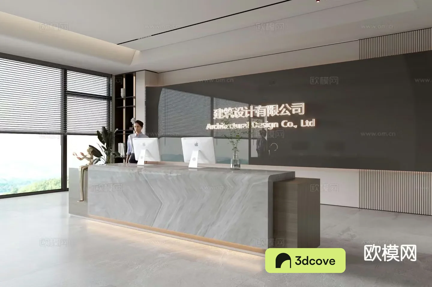 Modern company front desk reception desk front desk background wall