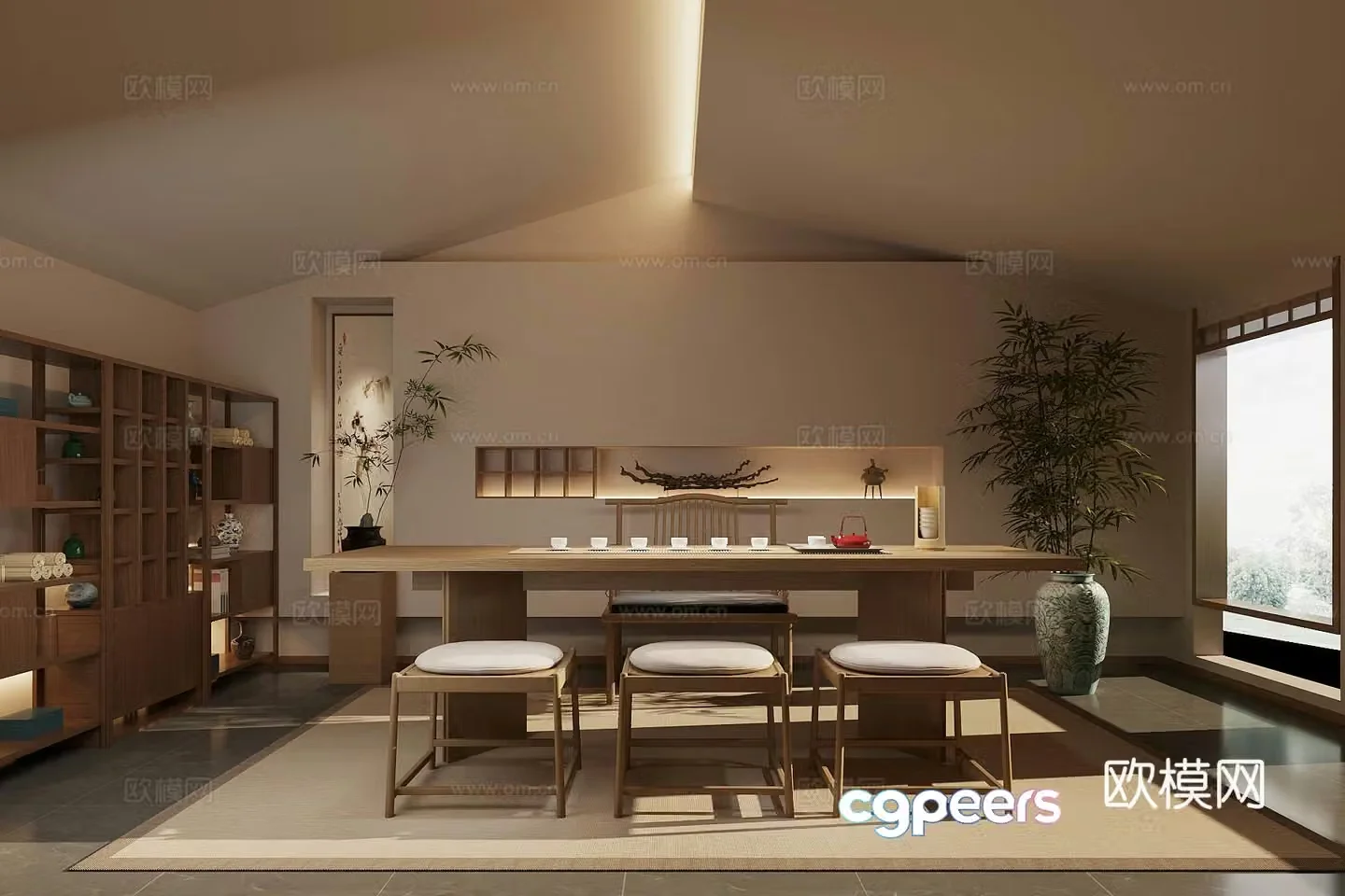 Middle-aged tea room tea tasting area Japanese tea room balcony tea room solid wood tea table and chair tea cabinet 3D model