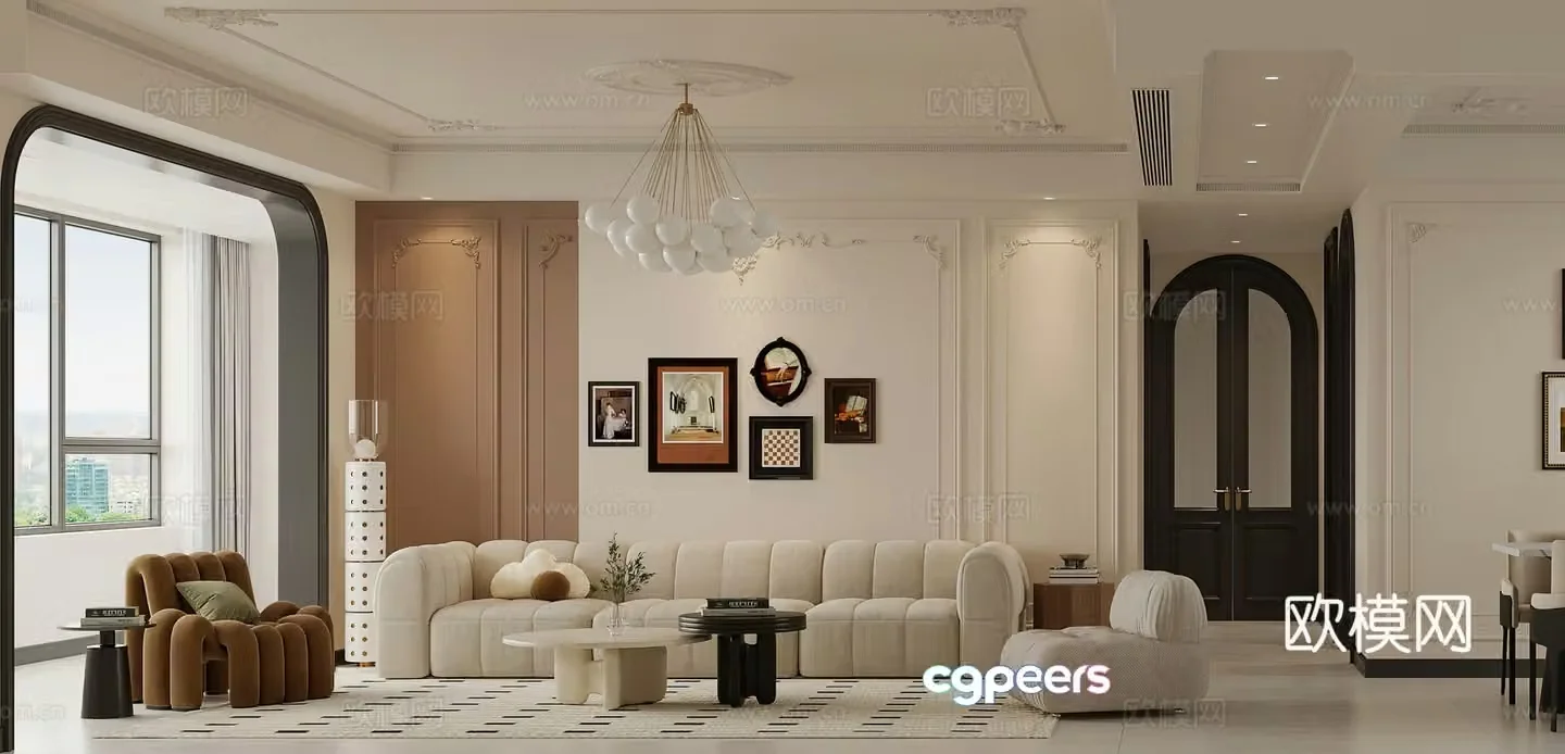 French living room combination sofa lounge chair island American living room French living room kitchen 3d model