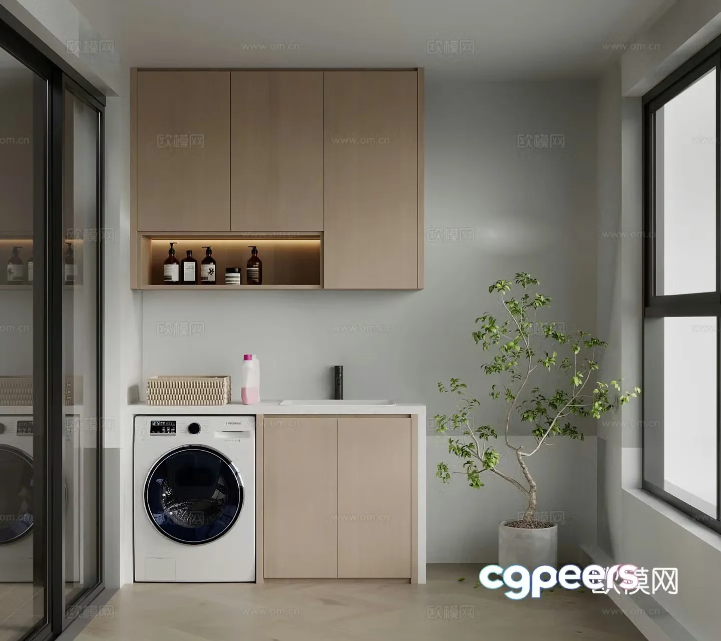 Modern balcony washing machine cabinet toiletries 3d model