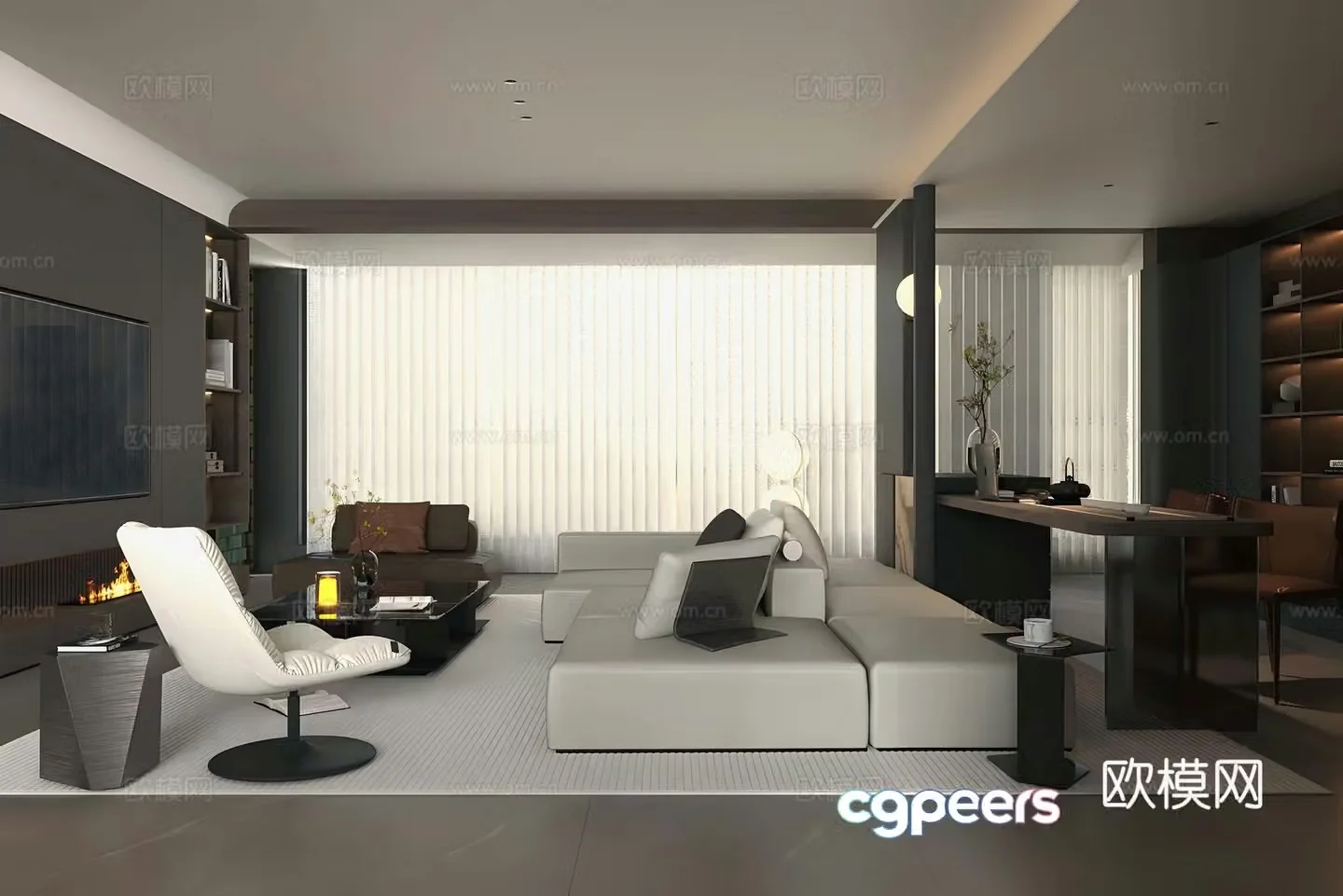 Modern Italian home living room Light luxury Italian living room Black and white gray living room High-end gray living room 3D model