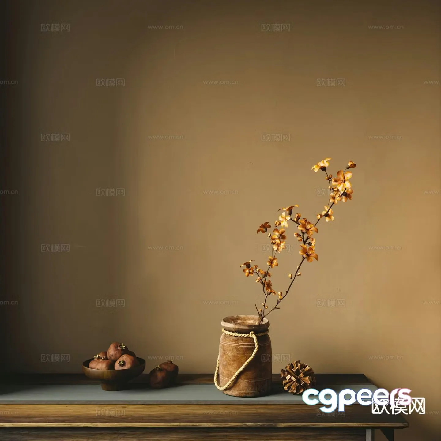 Wabi-sabi vase floral arrangement 3d model