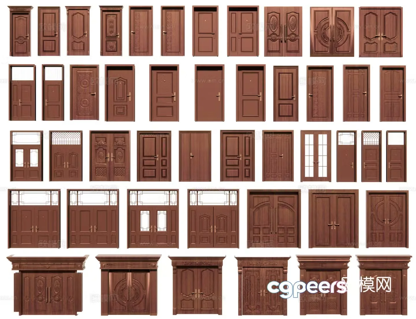 New Chinese style single-opening door double-opening door entry door security door swing door mother and child door bedroom door 3D model