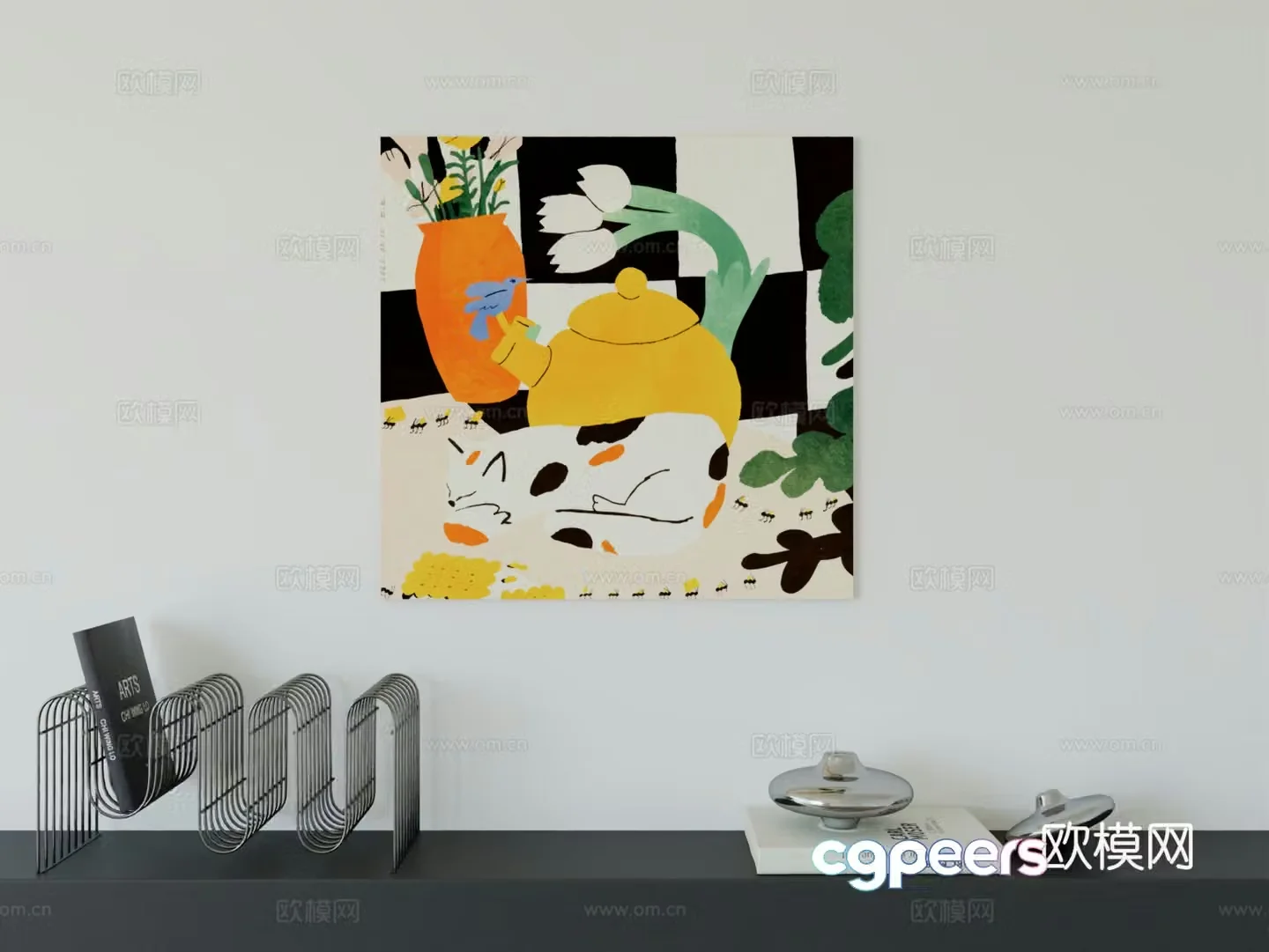 Modern minimalist cute cartoon character boy room girl room hanging painting 3d model