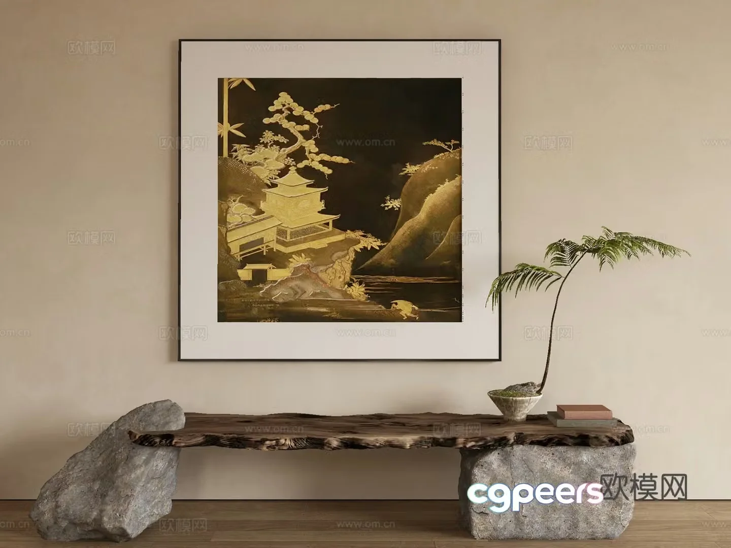 New Chinese style ink painting decorative painting 3D model