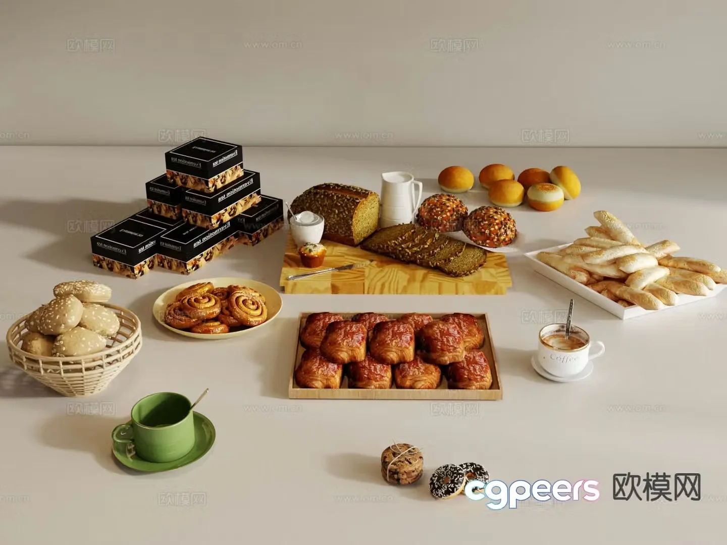 Bread dessert food 3d model
