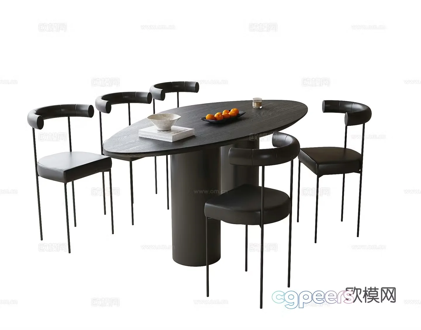 Modern dining table and chair Dining chair Single chair Round dining table 3D model
