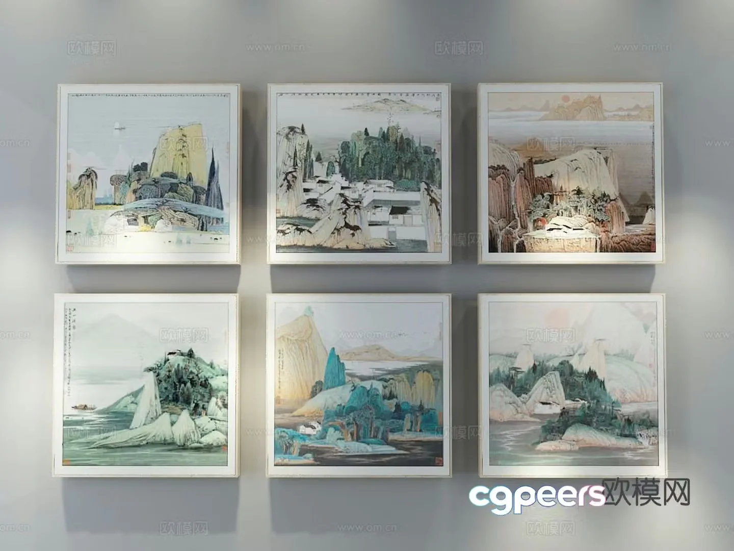 New Chinese style decorative painting landscape painting hanging painting 3D model