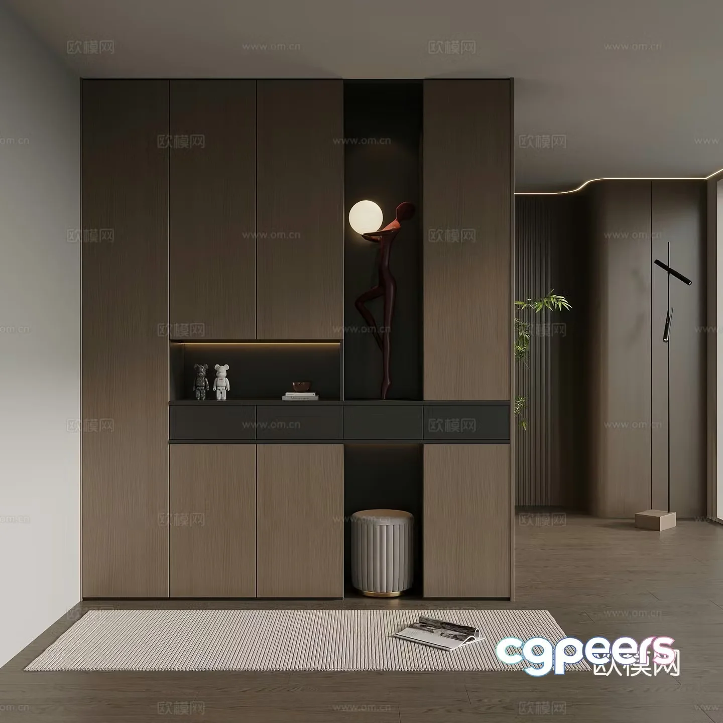 Italian minimalist porch cabinet door-entry shoe cabinet porch background 3D model