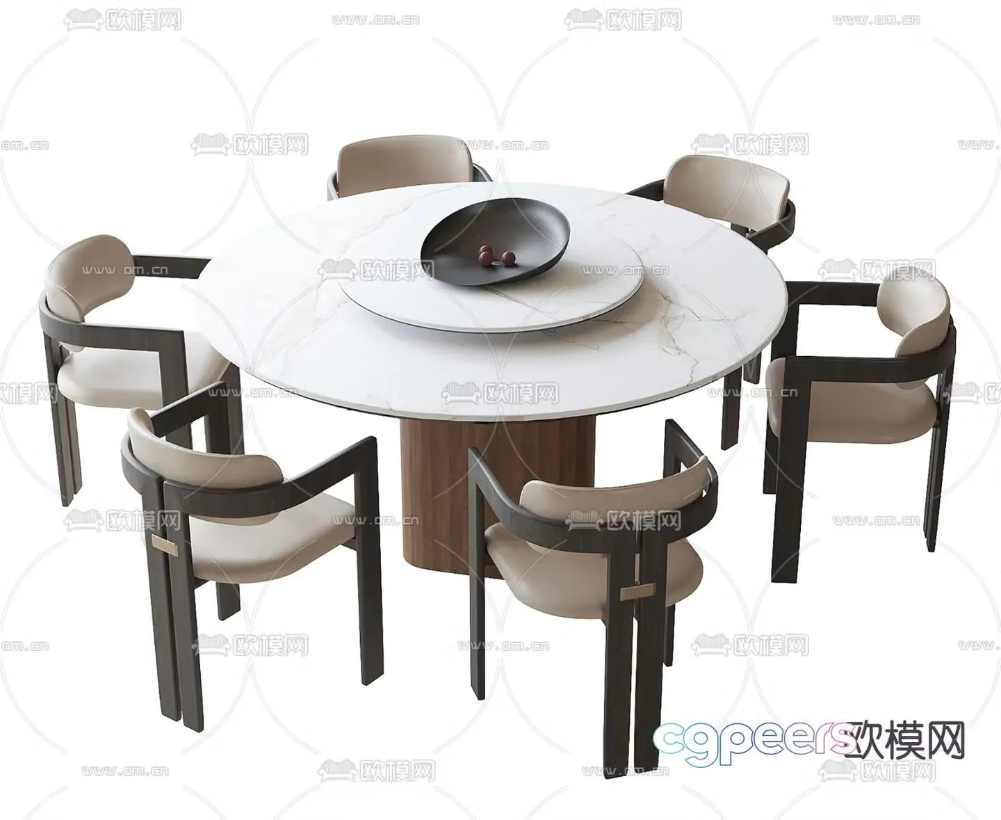 Modern dining table and chairs round dining table 3d model