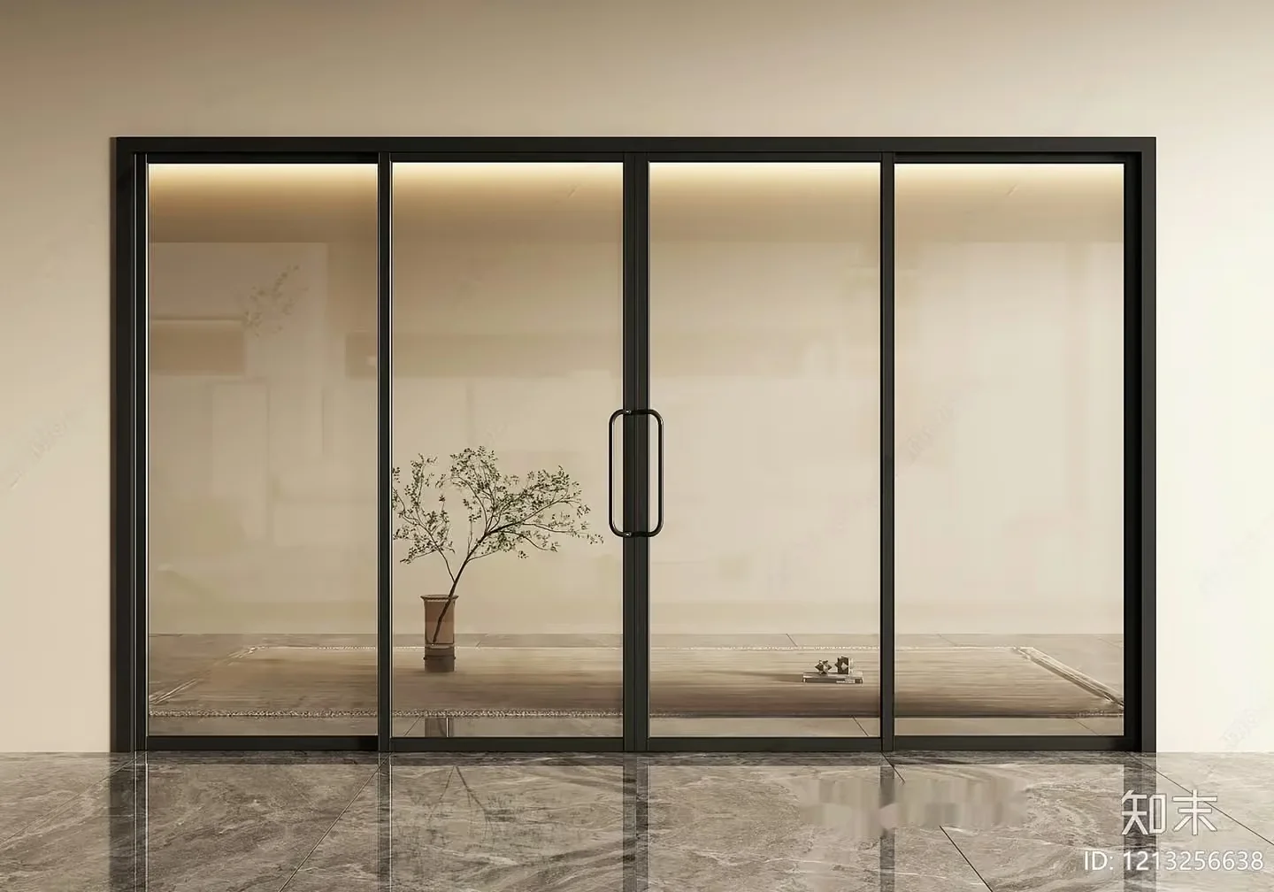 A Glass Door With A Plant Inside 3D Model – 11264 – VRAY Render