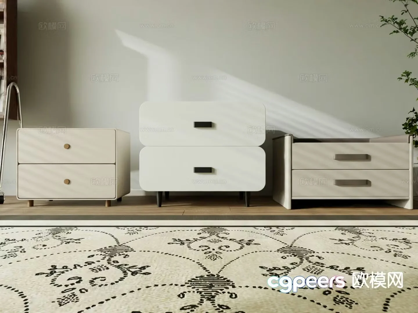 Cream style bedside table 3d model