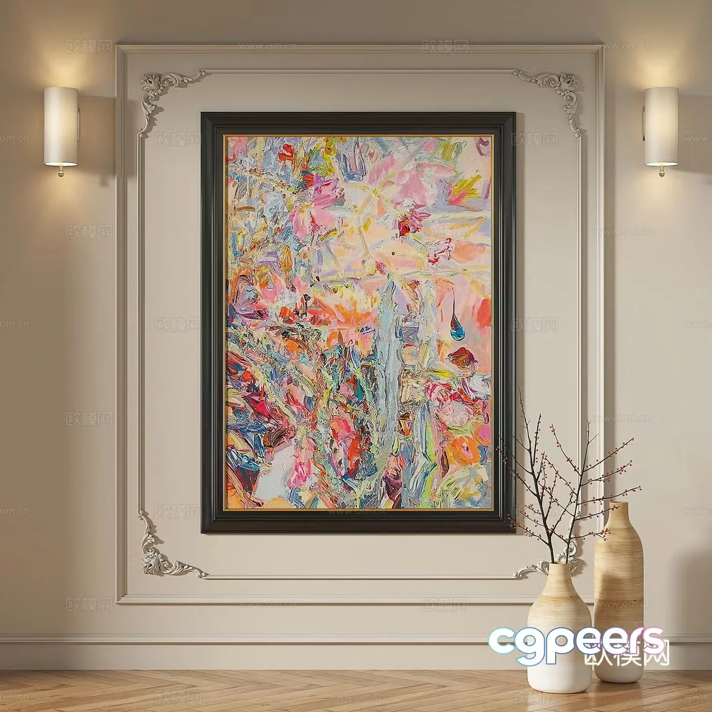 French medieval retro modern oil painting European light luxury decorative painting 3d model