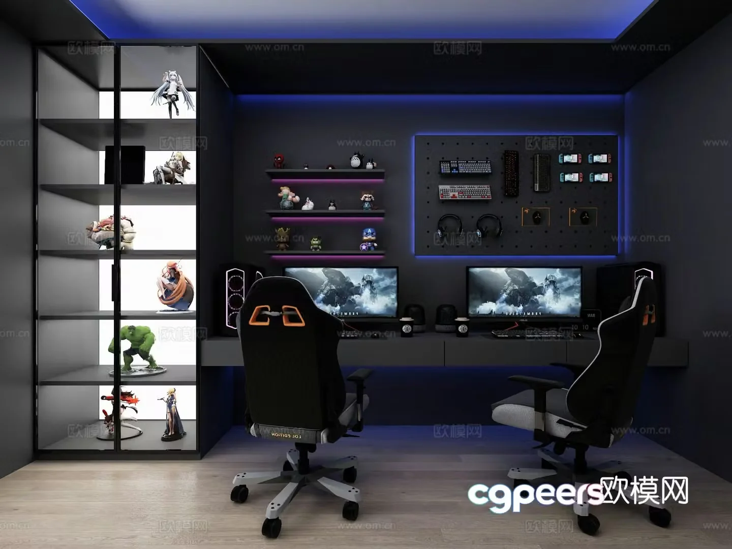 Dark style gaming room 3D model