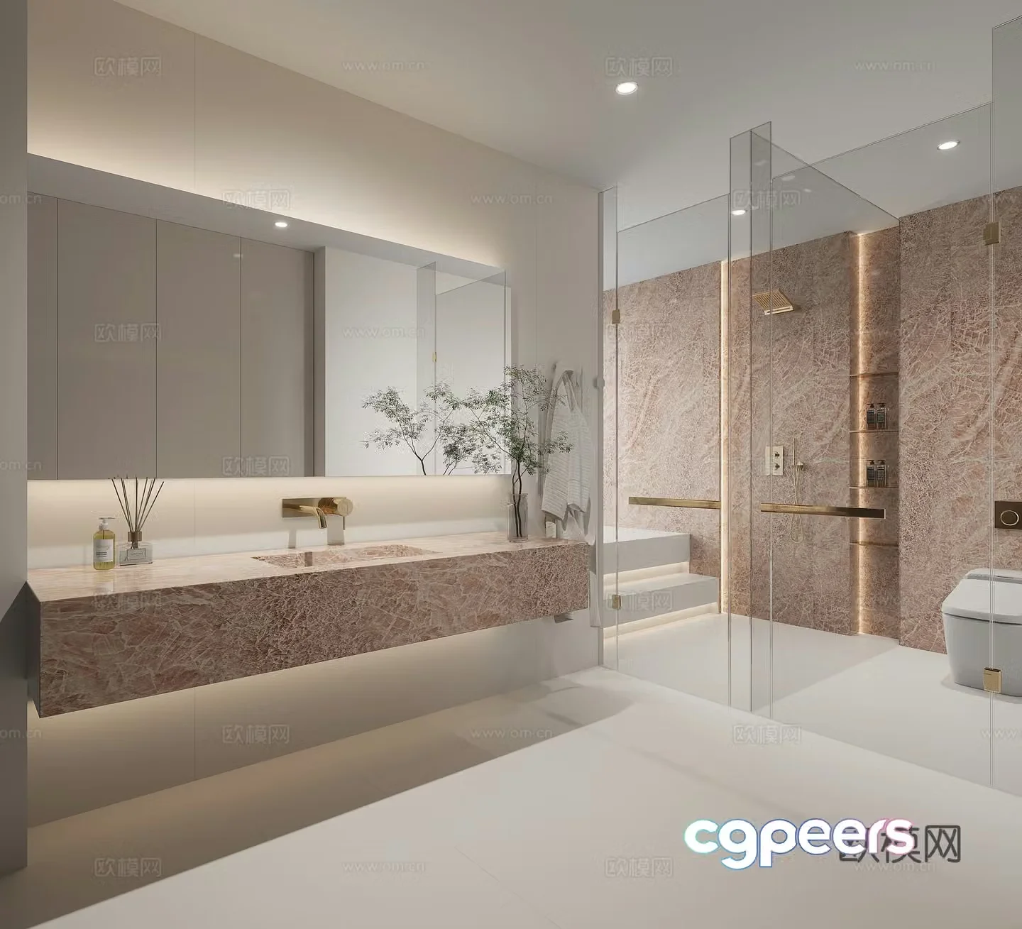 Modern minimalist bathroom dry and wet bathroom 3D model