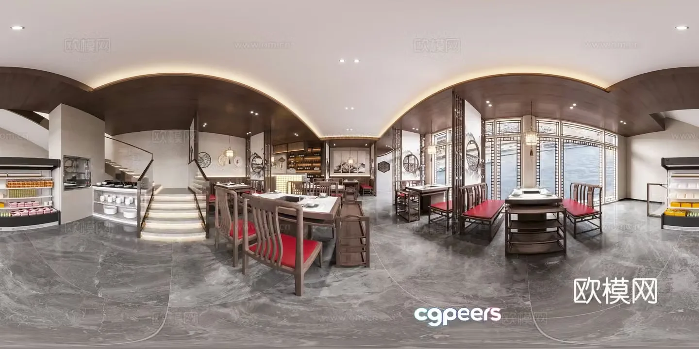 New Chinese hot pot restaurant cr panoramic 3d model