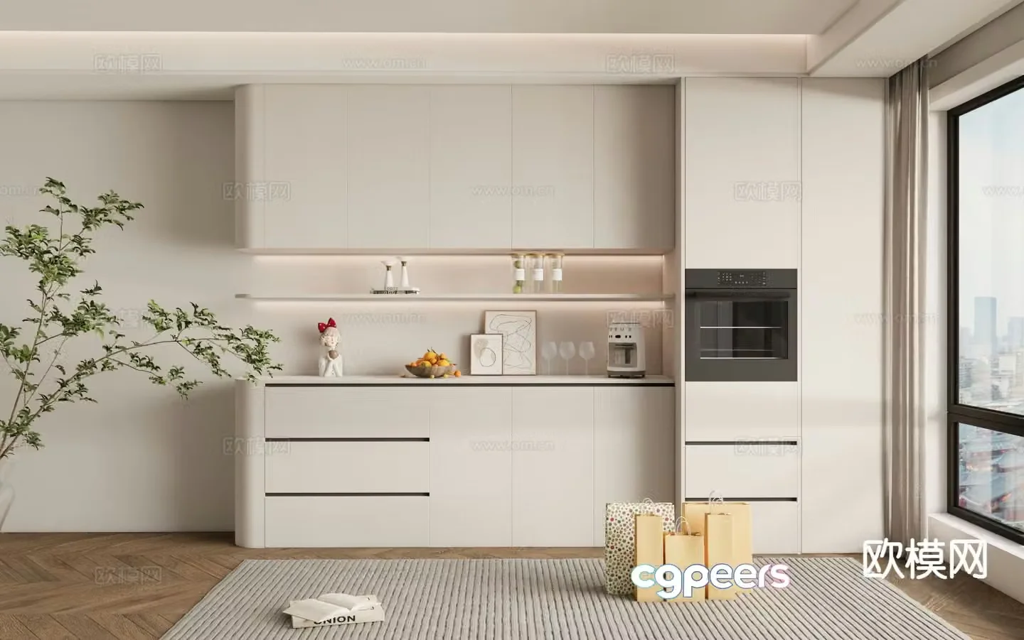 Creamy Wind Wine Cabinet Side Cabinet 3D Model