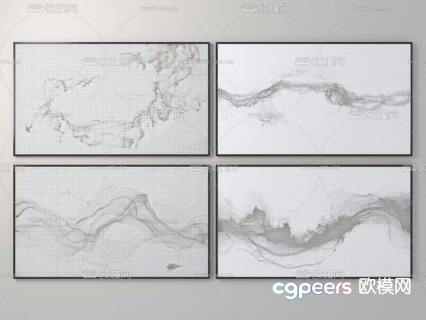 Ink painting punching plate punching wall decoration perforated aluminum cloud pattern art 3D model