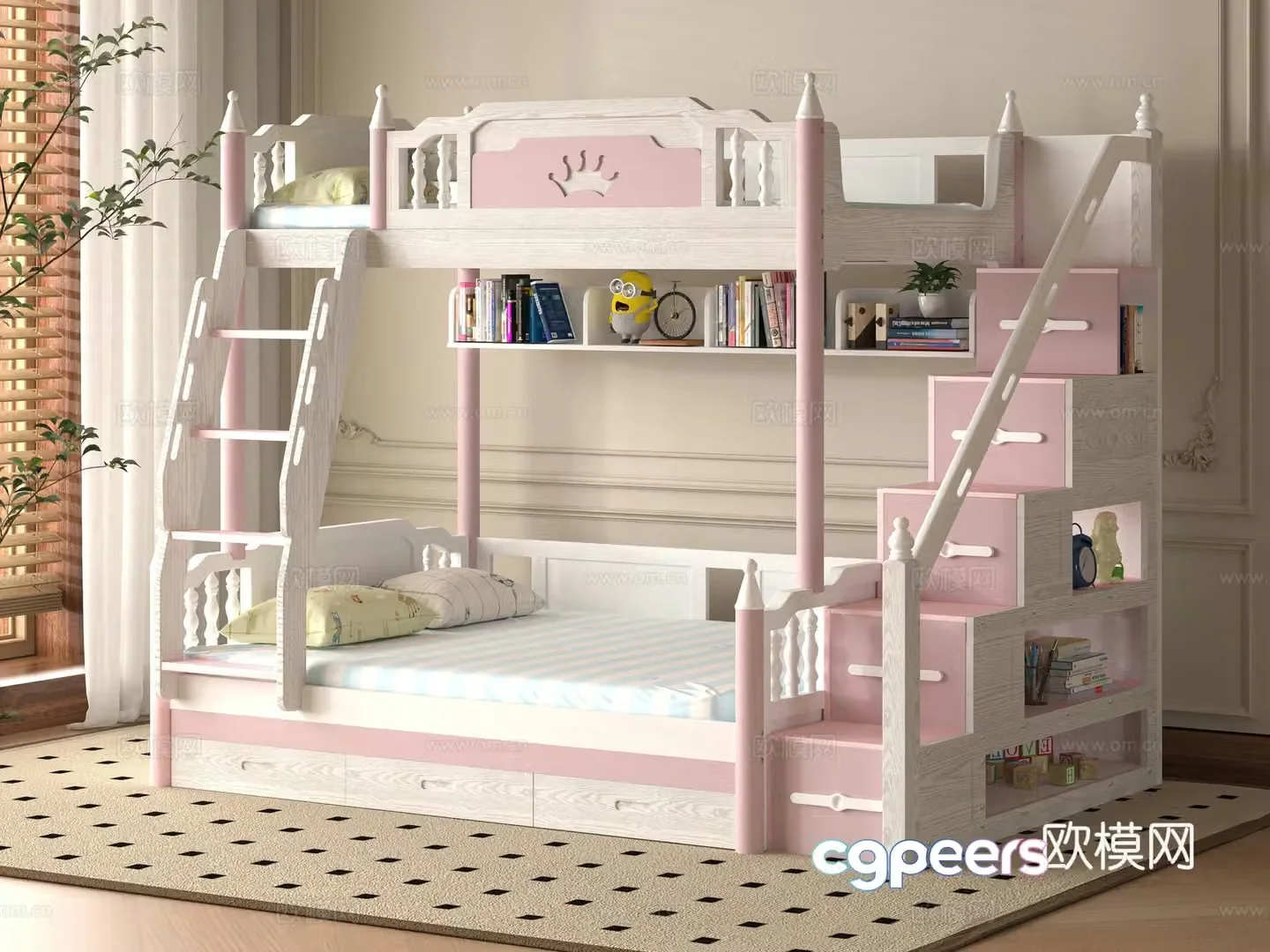 Modern children getting on and off the bed 3d model