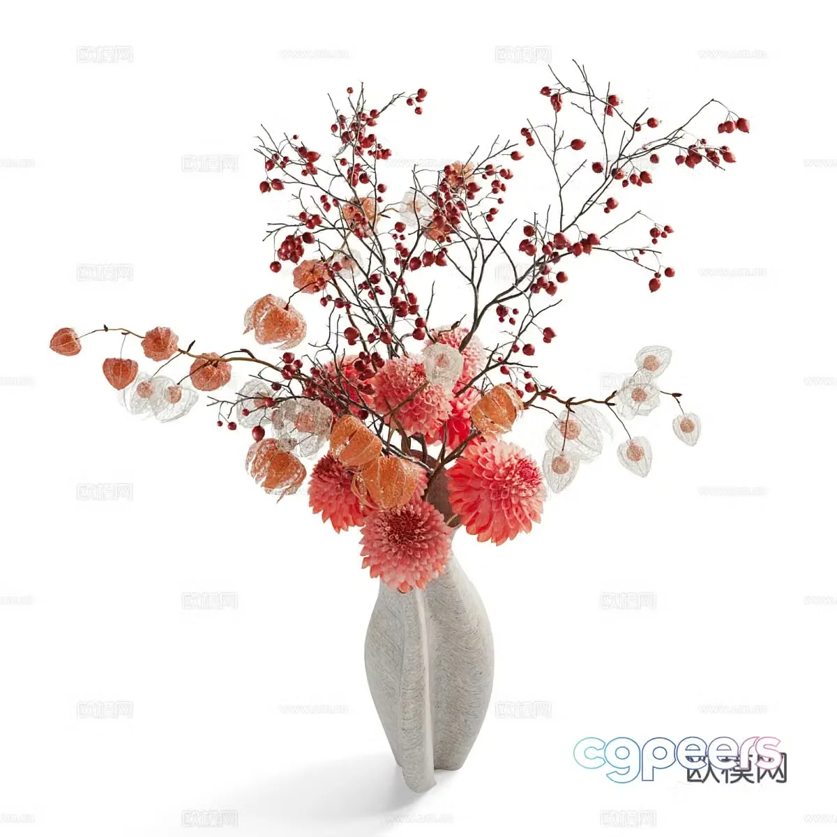 New Chinese vase flower art dry branch 3D model