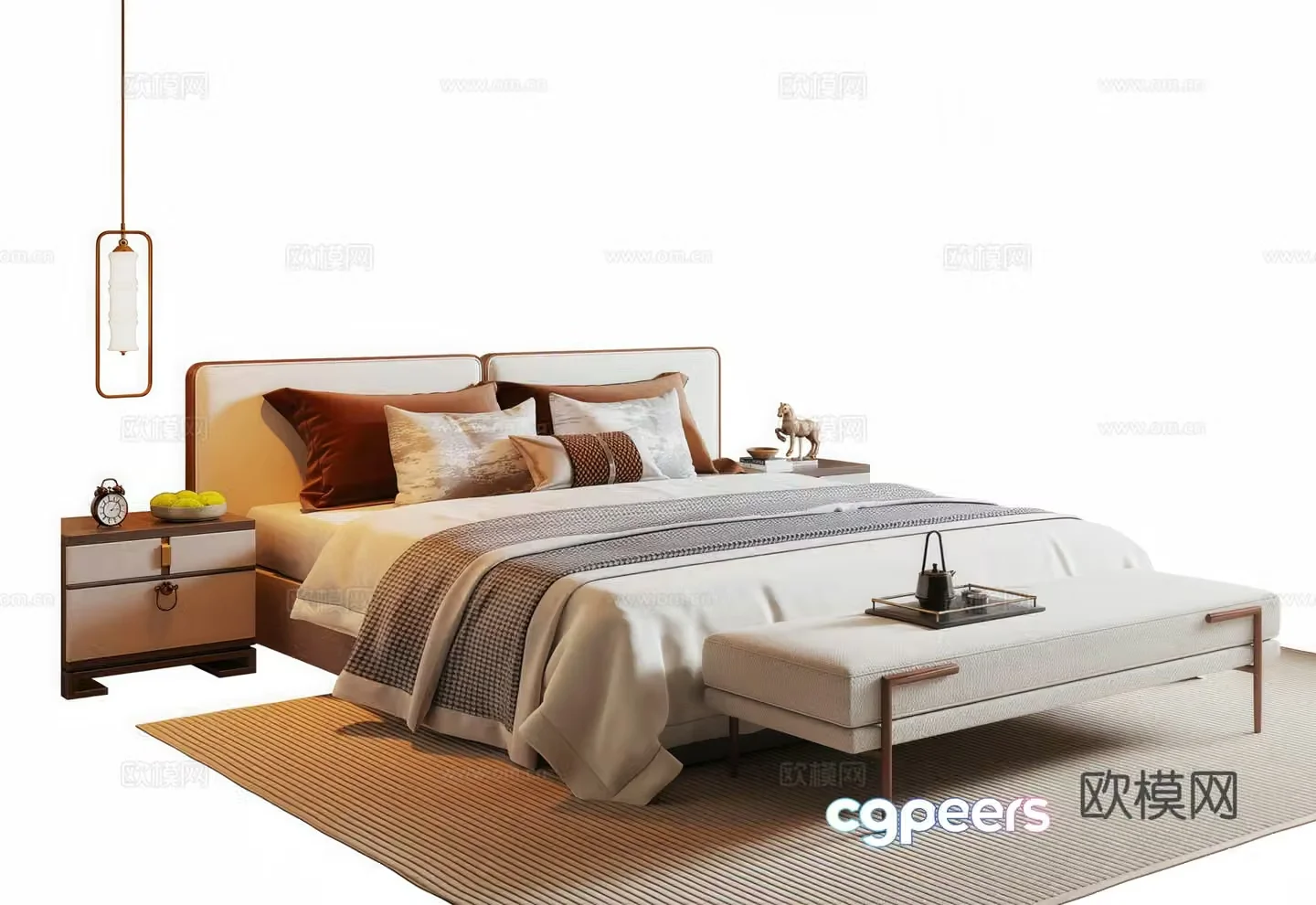 Song style double bed nightstand 3D model